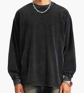 Sweat Homme Baggy Crewneck Top Manches Longues Lavé à l'Acide Streetwear en Polyester/Coton Teint Uni pour l'Hiver - Product Image 3