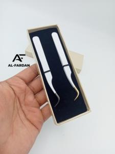 Pinzas de pestañas profesionales Color blanco curvo fuerte con punta negra y dorada Pinzas de extensión de pestañas de acero inoxidable sólido - Product Image 5