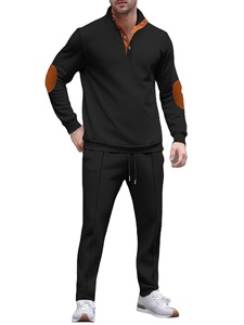 Men's Breathable Waffle Hoodie Set Stand-Up Collar Solid Color-Blocking Sport Casual <b>Trousers</b> <b>Plus</b> <b>Size</b> Two-Piece Set for Winter - Product Image 4
