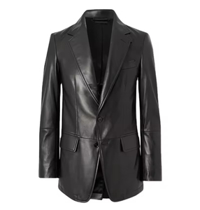 Genuine <b>Leather</b> Single Breasted Dress Coat Long Sleeve <b>Blazer</b> British Style Casual Formal Office Slim Fit Men Lining Notch Lapel - Product Image 1