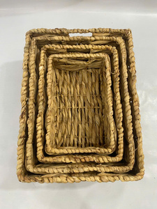 Panier de rangement rectangulaire naturel et écologique, tissé à la main, avec poignées robustes en jacinthe d'eau, pliable, organiseur pour la cuisine - Product Image 4