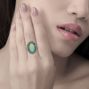 Baguette en opale naturelle et diamant oxydé, bague en argent 925 pour femmes, bijoux en diamant marron - Product Image 2