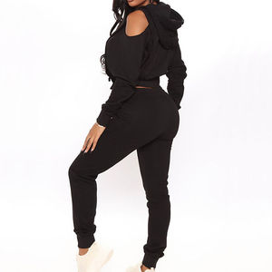 Sweat à capuche à épaules tombantes en coton biologique personnalisé Short de jogging pantalon Sweat-shirt Survêtements grande taille Ensemble 2 pièces pour femmes - Product Image 2