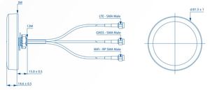 Antenne combinée Teltonika 003R-00254, SISO LTE/GPS/WIFI, montage sur toit avec 2x SMA et 1x RP-SMA Connecteurs - Product Image 4