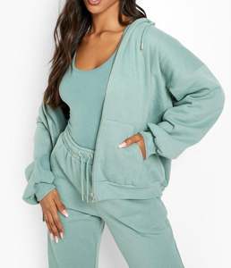 Ensemble de survêtement personnalisé pour femmes Survêtement vert à broderie dégradée Survêtement à capuche Costumes de sport zippés Survêtement dans le sport - Product Image 3