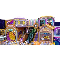 Équipement de jeu intérieur commercial sur mesure sur le thème des bonbons, aire de jeux pour enfants avec piscine à balles, toboggan et salle de jeu de rôle