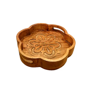 Best <b>Decorative</b> Ottoman <b>Tray</b> Farmhouse Serving Platter With Metal Handle Rare Design Solid Wooden Brown <b>Tray</b> <b>for</b> Sale - Product Image 5