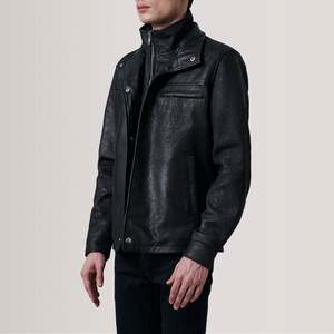 Chaqueta de Cuero Genuino de Oveja Clásica Negra Sean con Cremallera, Estilo Casual de Motero, Bordado Técnico para Otoño, Talla XS - Product Image 3