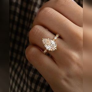 Luxury Pear Shaped Engagement Ring Gold Silver Platinum Setting marquise Accent <b>Stone</b> wholesale supplier - Product Image 2