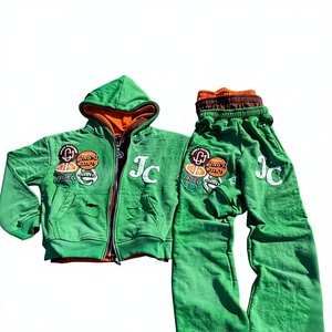 Fizay Enterprises Men's Double Waist Fleece Sweat <b>Suit</b> Set Flared Sweatpants Plus Size Breathable Embroidered Hoodie Set - Product Image 2