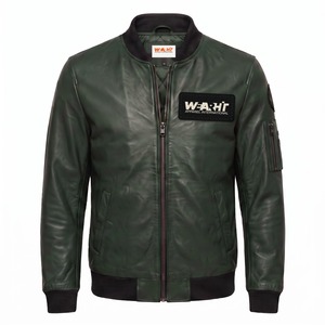 Veste en cuir véritable pour homme, bomber en cuir d'agneau, vert forêt - Product Image 1
