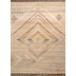 Alfombra Grande Manchaha de Lana y Seda Anudada a Mano, Patrón Geométrico Rosa y Morado para Hogar, Dormitorio, Pasillo - Modelo Lub-52 para Adolescentes - Product Image 1