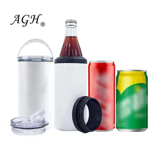 Armazém dos EUA 16 oz 16 oz 4 em 1 sublimação aço inoxidável pode refrigerador com duplo 2 tampas caneca copos