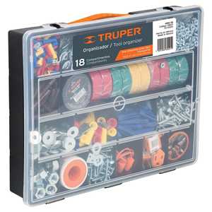 Truper Org-18 18-Compartment Plastic Tool Organizer with Clear Drawers, 14-Inch Enclosure, <b>Workshop</b> <b>Storage</b> Solution, 3-Year War - Product Image 1