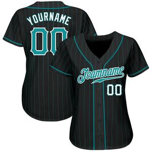 Camiseta de béisbol auténtica personalizada negra Aqua Pinstripe Teal-blanca - Product Image 5