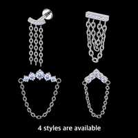 Perhiasan Tindik Bibir, Helix, Conch, dan Cartilage Model Rantai ASTM F136 Titanium Lapis Emas 16G dengan Batu CZ Flat Back yang Trendi