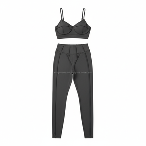 Conjunto de Yoga de 2 Piezas Personalizado OEM para Mujer, Sujetador Deportivo con Tirantes Finos y Leggings de Cintura Alta con Ribete en Contraste, Ropa Deportiva para Gimnasio - Product Image 6