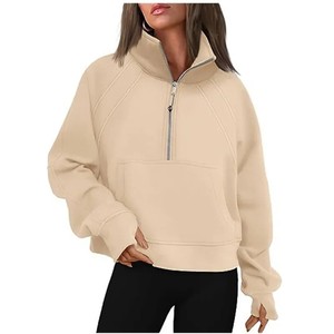 Yoga demi-fermeture éclair à capuche veste pull de créateur femmes entraînement Sport manteau Fitness vêtements de sport haut solide fermeture éclair sweat - Product Image 6