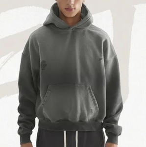 เสื้อมีฮู้ดแขนยาวผ้าฟลีซแบบครอปสำหรับผู้ชายทรงโอเวอร์ไซส์แบบย้อนยุค - Product Image 1