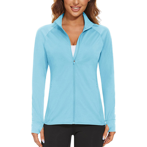 <b>Women's</b> Athletic Lightweight Long Sleeve Full <b>Zip</b> Hoodie Out-Look Sun Protection Hiking <b>Jacket</b> with Front Logo Print - Product Image 2