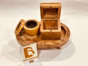 2025 Bela Artisan Antique Brûleur D'encens En Laiton Ensemble Élégant Ramadan Décorations avec Bakhoor Brûleur Base En Bois Direct Arabie Saoudite - Product Image 3