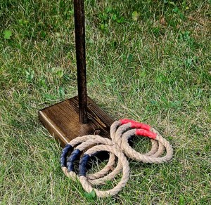 Quoits corde anneau lancer extérieur pelouse/arrière-cour jeu, bois fait à la main, anneaux de corde, jeu de pelouse, activité familiale,, grand cadeau - Product Image 1