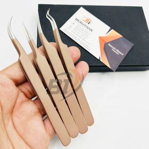 แหนบต่อขนตาปลอมเคลือบผงสีนู้ดโลโก้แบบกำหนดเองดีไซน์รูปหัวใจทำจากสแตนเลสสีเงินพร้อมปลายเส้นใย - Product Image 4