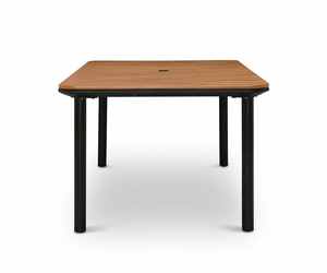 Table à manger d'extérieur avec pieds en fer Dessus en bois de teck massif noir et naturel-Design scandinave pour le salon et la villa - Product Image 3