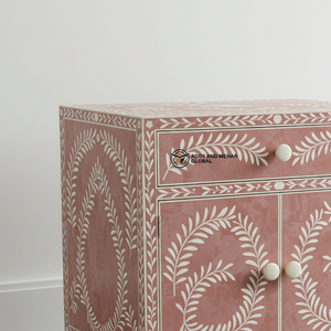 Mesa Auxiliar de Tambor con Incrustaciones de Hueso Rosa y Blanco Hecha a Mano, Mesa de Centro con Diseño Floral para Sala de Estar o Dormitorio - Product Image 3