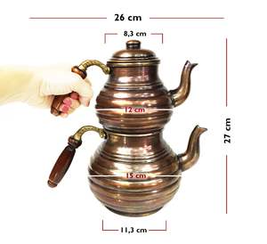 Poêle turque en cuivre martelé à la main, bouilloire à thé en tranches, service à thé couleur OXIDE - Product Image 3