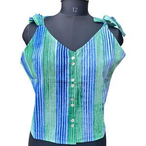<b>Women</b> <b>s</b> Stylish Sleeveless Striped Cotton <b>Top</b> with Shoulder Tie Up Front Button Detail Comfortable Fit for Casual & Summer Wear - Product Image 1