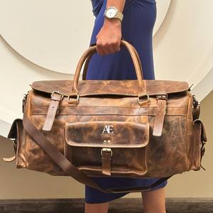 Bolsa de equipaje de viaje elegante de cuero vintage de gran capacidad, bolsa de noche de cuero Holdal bolsa de mano de fin de semana para hombres - Product Image 1