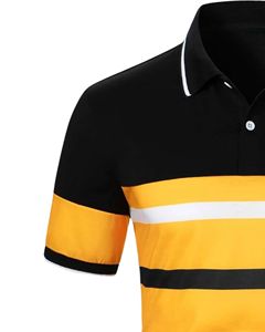 Camiseta Polo Personalizada para Hombre, a Rayas Negras, Amarillas y Blancas, Manga Corta, Algodón Suave, Transpirable, Informal, para Golf, OEM Personalizado - Product Image 3