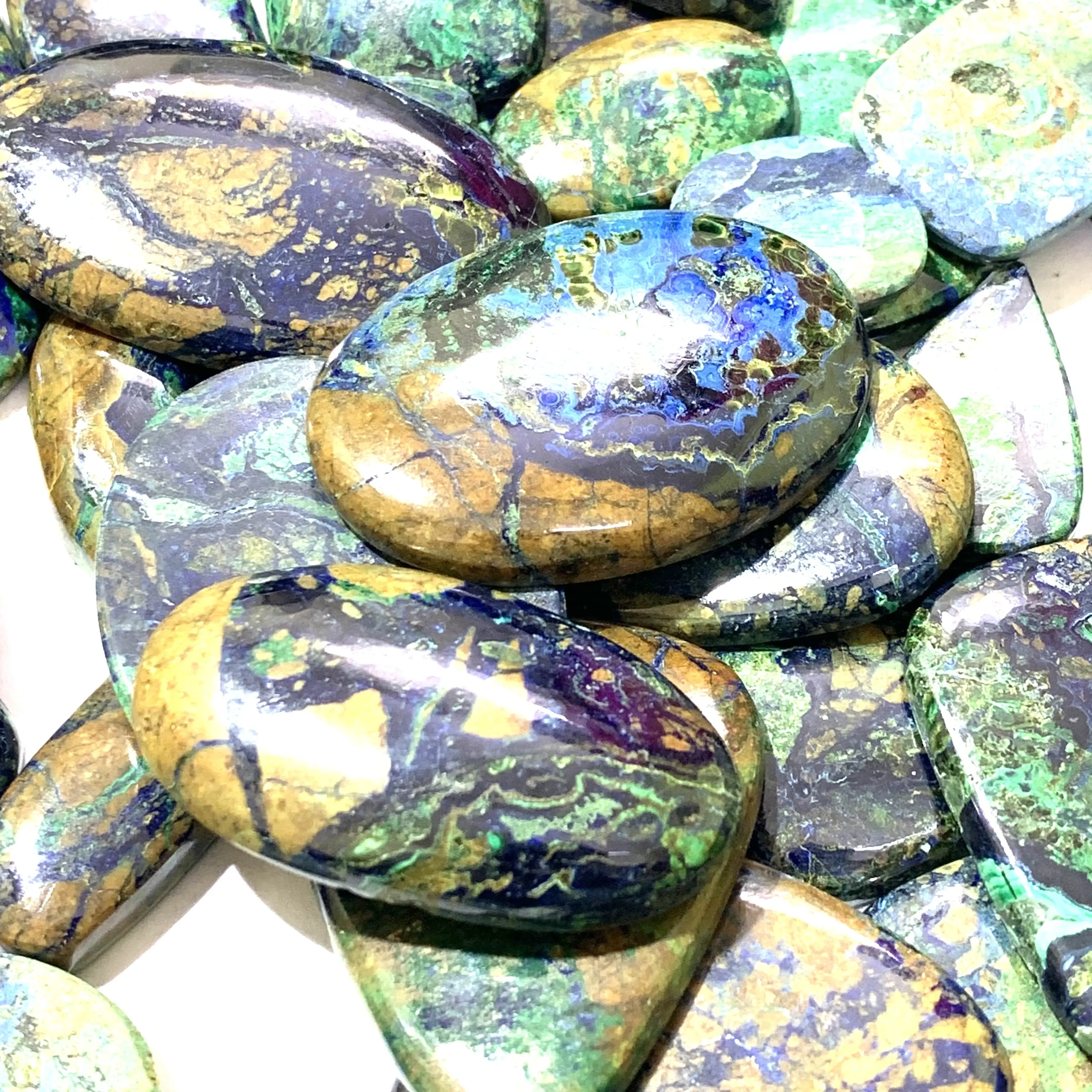 Pedras preciosas naturais soltas de azurite, pedras de malaquita de tamanho misto e em forma de pedra preciosa, por atacado, preço de fábrica