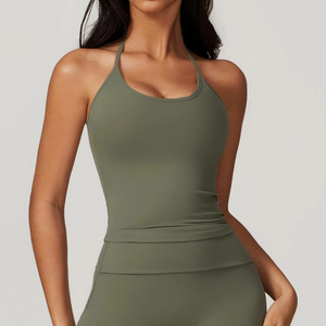 Top de Punto Transpirable de Color Sólido con Cuello Halter para Mujer, Estilo Minimalista, Corte Regular, Material de Spandex y Poliéster - Product Image 4