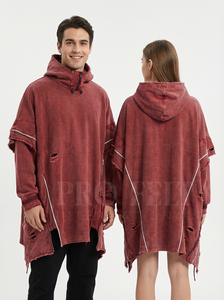 Sudadera con Capucha Extra Grande de Diseño Único, Lavada Estilo Vintage, con Cremallera y Bordes Deshilachados, Ropa Casual y Moderna para Hombre - Product Image 3