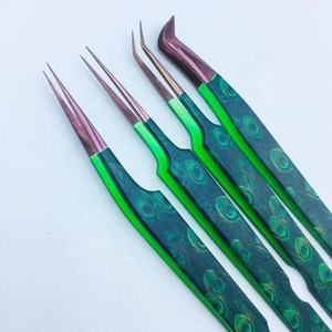 Pince à épiler professionnelle écologique à pointe en fibre verte or rose avec logo personnalisé Extension de cils en acier inoxydable pointue - Product Image 6