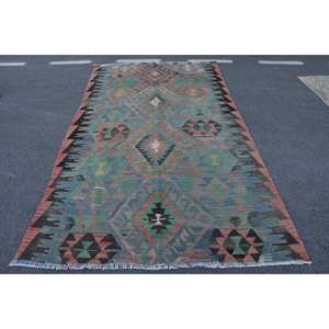 พรมถักสไตล์ตุรกีโบราณขนาด53x94ฟุตวัสดุขนสัตว์สไตล์เย็บปะติดปะต่อกันสีแดงสีเขียวแบบด้านหลังทำจากยางแบบแบนสำหรับห้องนอน - Product Image 1