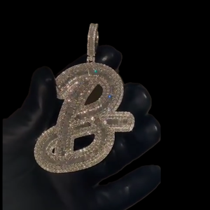 Customized B Letter Baguette Cut Diamond Pendants Charms Pendant VVS Moissanite Diamond Hip Hop Pendant for Men Women - Product Image 4