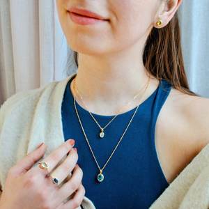 Large Oval Cut Moss Agate <b>Necklace</b> Natural Gemstone Pendant Gold <b>Layered</b> Jewelry Elegant Bezel Set <b>Necklace</b> Gift for Her - Product Image 2