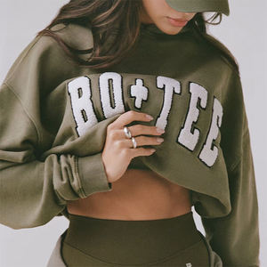 Sudaderas con capucha de algodón bordadas para mujer, Jersey corto con estampado de logotipo personalizado para chicas - Product Image 1