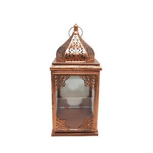 Lanterne marocaine décorative en verre et fer pour Ramadan avec support de lumière en T, Design de luxe, couleur cuivre pour décoration de Festival personnalisée - Product Image 1