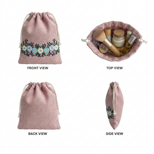 Bolsa con Cordón Bordada en Rosa Floral, Diseño de Bordado Elegante, Totalmente Personalizable, Estuche para Joyas, Kit de Regalo, Empaque - Product Image 4