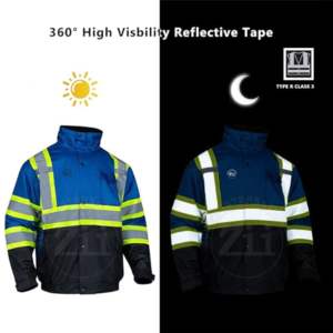 Chaqueta Cortavientos de Seguridad de Alta Visibilidad para Hombre, ANSI Clase 1, EN ISO 20471 Clase 2, Reflectante, con LED Intermitente, Logotipo Personalizado - Product Image 4