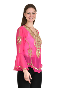 Nouveau roumain belle blouse courte Bluza Blusa soirée Cocktail porter paillettes broderie à la main pour les femmes grande taille bouton - Product Image 4
