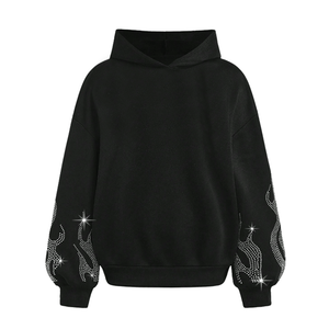 Hot Selling 2026 Latest Custom Design <b>Rhinestone</b> Pullover Hoodie Unisex Street Fashion Wear Oversized Boxy <b>Rhinestones</b> <b>Hoodies</b> - Product Image 2
