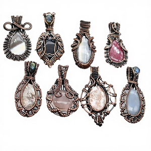 Lote de 2 a 100 Piezas de Colgantes de Cuarzo Rosa y Piedras Preciosas Mixtas, Hechos a Mano con Alambre de Cobre - Product Image 1