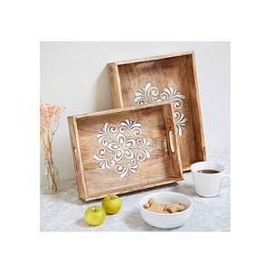 Ensemble de 2 plateaux de service en bois de qualité exclusive dernier design de plateau de table pour décoration intérieure au prix le plus bas - Product Image 1