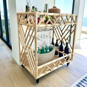 Chariot de bar en rotin naturel fait à la main, respectueux de l'environnement, cadre géométrique, vente en gros, meubles bon marché pour hôtel, complexe hôtelier, bar, commande en gros - Product Image 2