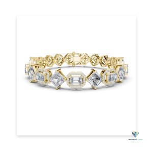 12.04 CT Yellow <b>Gold</b> Emerald Cut Lab Grown Diamond Link Bracelet in 18K <b>Solid</b> <b>Gold</b>, Square Emerald Halo Statement Bracelet - Product Image 6
